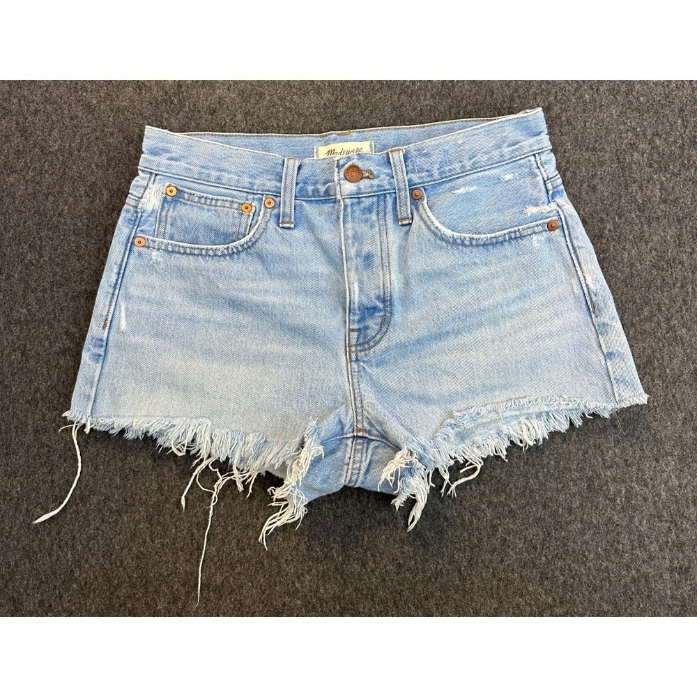 Madewell Relaxed Denim Shorts in Cedarcroft Wash Blue Cut off Distressed Size 25 - Picture 2 of 16